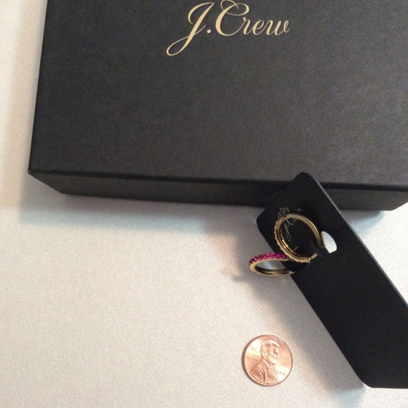 JCREW Small Pave’ Huggie Hoop Earrings NWT OS Pink - Picture 7 of 8